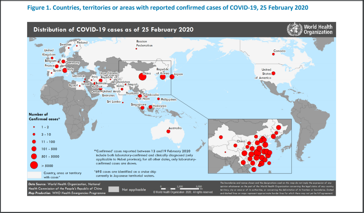 Báo cáo tình hình dịch virus nCoV ngày 25/02/2020 của tổ chức WHO