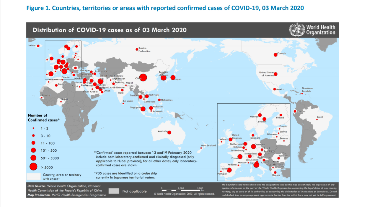 Báo cáo tình hình dịch virus nCoV ngày 03/03/2020 của tổ chức WHO